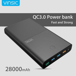 Vinsic 28000mAh Power Bank 18650 with QC 3.0 2.4A Dual USB Dual Way Quick Charger for iPhone X iPhone 8 8 Plus Xiaomi Samsung S7