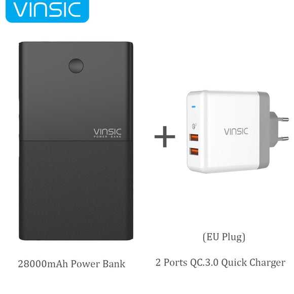 Vinsic 28000mAh Quick Charge Power Bank 5V/9V/12V Smart QC 3.0 2 USB Ports 18650 Lithium External Battery USB Quick Charger