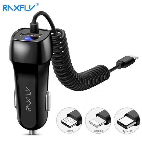 RAXFLY USB Car Charger For iPhone X 7 Phone Car-charger With Micro USB Type c Lighting Cable For Samsung S9 S8 Plus Quick Charge