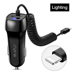 RAXFLY USB Car Charger For iPhone X 7 Phone Car-charger With Micro USB Type c Lighting Cable For Samsung S9 S8 Plus Quick Charge