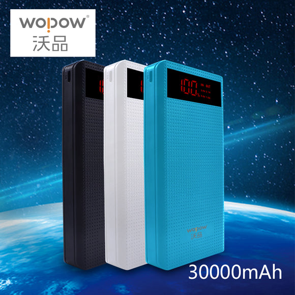 WOPOW 30000mAh Portable Fast Charge Mobile power bank 2 USB ports Output Lithium Polymer Batteries Digital Display powerbank