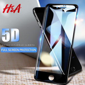 H&A 5D Full Cover Tempered Glass For iPhone 7 6 6s X 8 Plus Curved Screen Protector For iPhone X 8 7 Plus Protective Glass Film