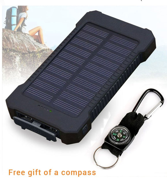 Top Solar Power Bank Waterproof 20000mAh Solar Charger 2 USB Ports External Charger Powerbank for Smartphone with LED Light
